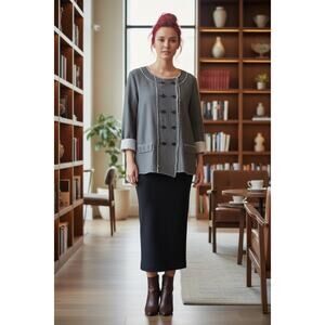 Aldomartin Double Breasted Cardigan US 10 Scoop Neck Raw Edge Chic Top Sweater